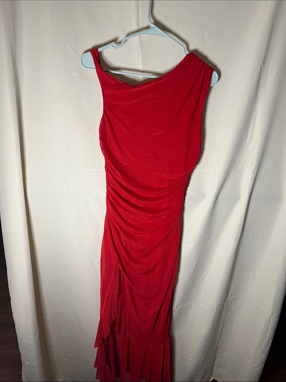 SHEIN Red One-Shoulder Ruched Maxi Dress